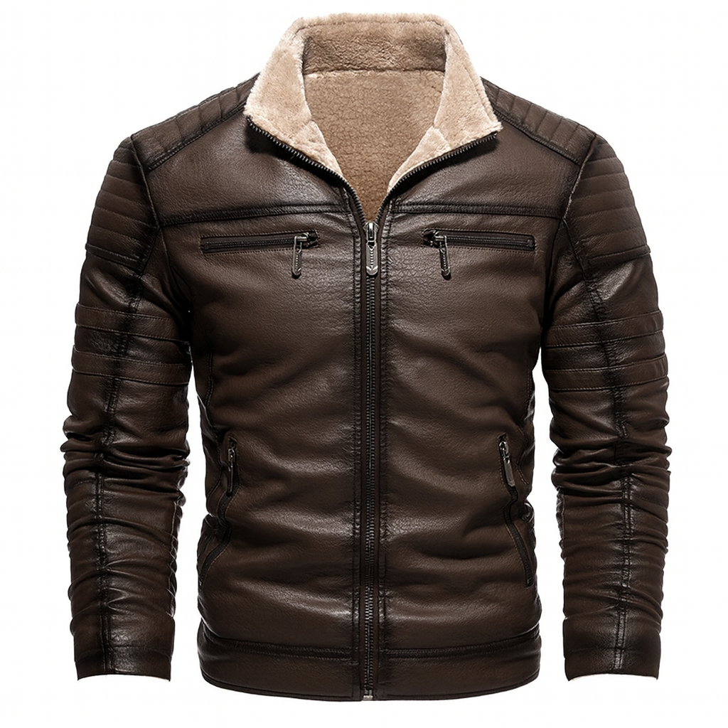 Veste d’hiver pour homme Danoir Paris en similicuir marron, doublée chaude et confortable, style élégant et moderne.