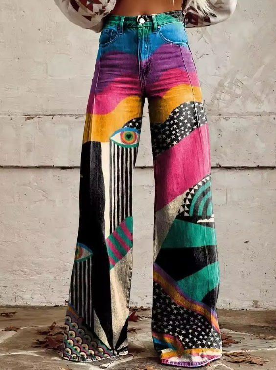 Pantaloni svasati boho chic Talia de Danoir Paris, mode décontractée avec coupe ample et style bohème, vue de face.