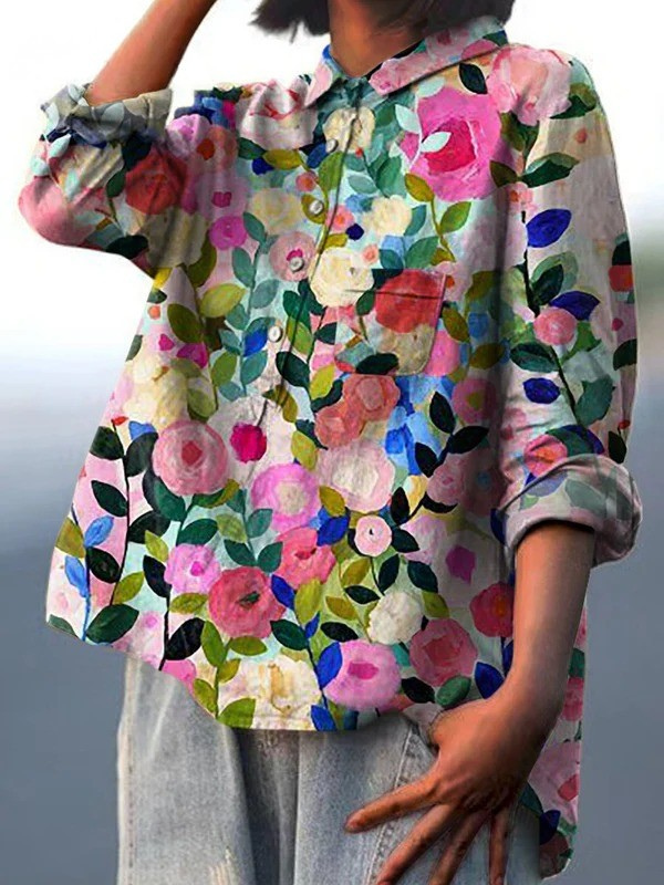 Chemise fleurie Danoir Paris Delia avec motif coloré, idéale pour le printemps, en tissu léger et élégant.