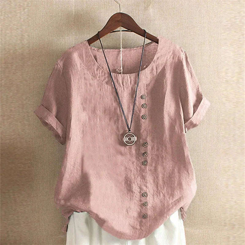 Chemise rose Danoir Paris Laura, blouse élégante décontractée, vue de face avec col et manches longues.