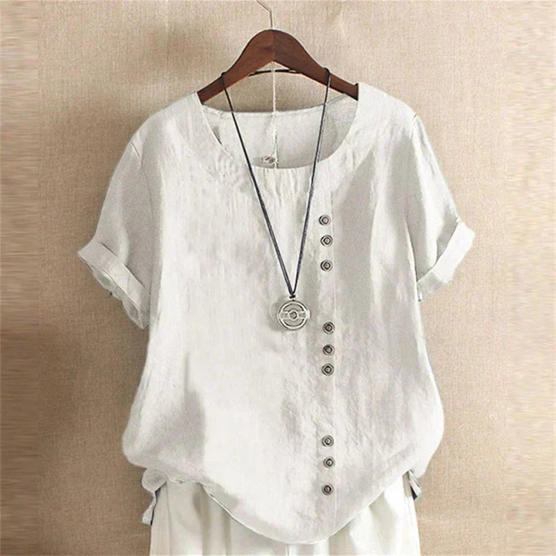 Chemise rose Danoir Paris Laura, blouse élégante et décontractée, vue de face avec col et manches longues.