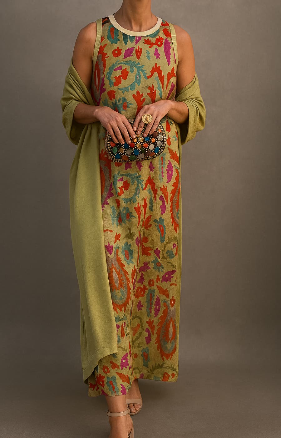 Robe fluide élégante Raffaella de Danoir Paris, tissu léger et chic, portée avec style et sophistication.