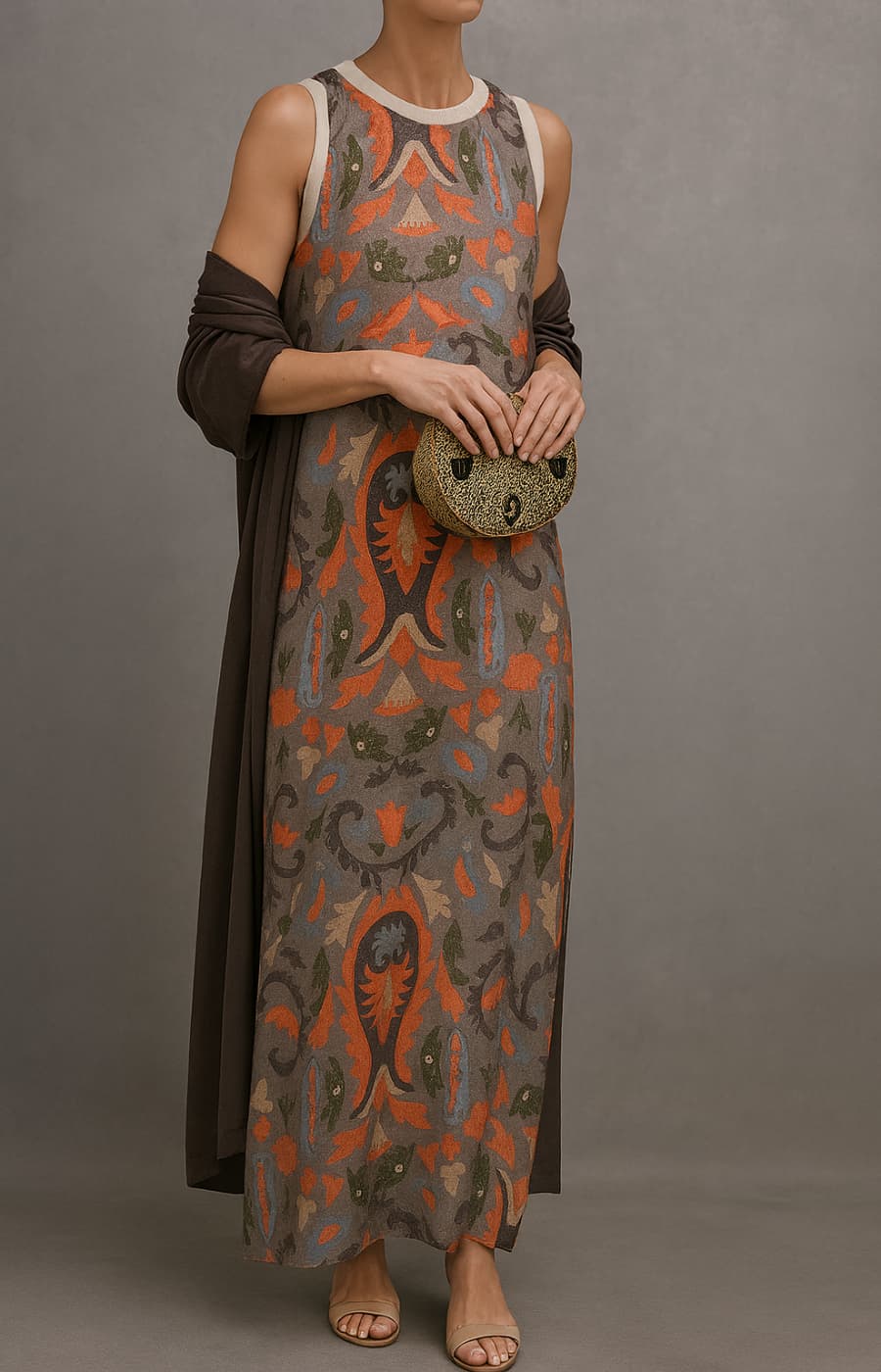 Robe fluide élégante Raffaella de Danoir Paris, tissu léger et coupe fluide, portée pour une allure chic et sophistiquée.