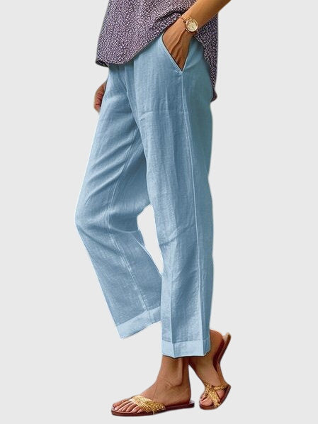 Pantalons d'été élégants pour femme Elaine™ de Danoir Paris, pantalon blanc léger pour femmes, style chic et confortable.