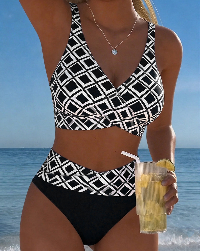 Maillot de bain Danoir Paris Letícia avec motif diamant, couleur marron, vêtement de plage pour femmes.