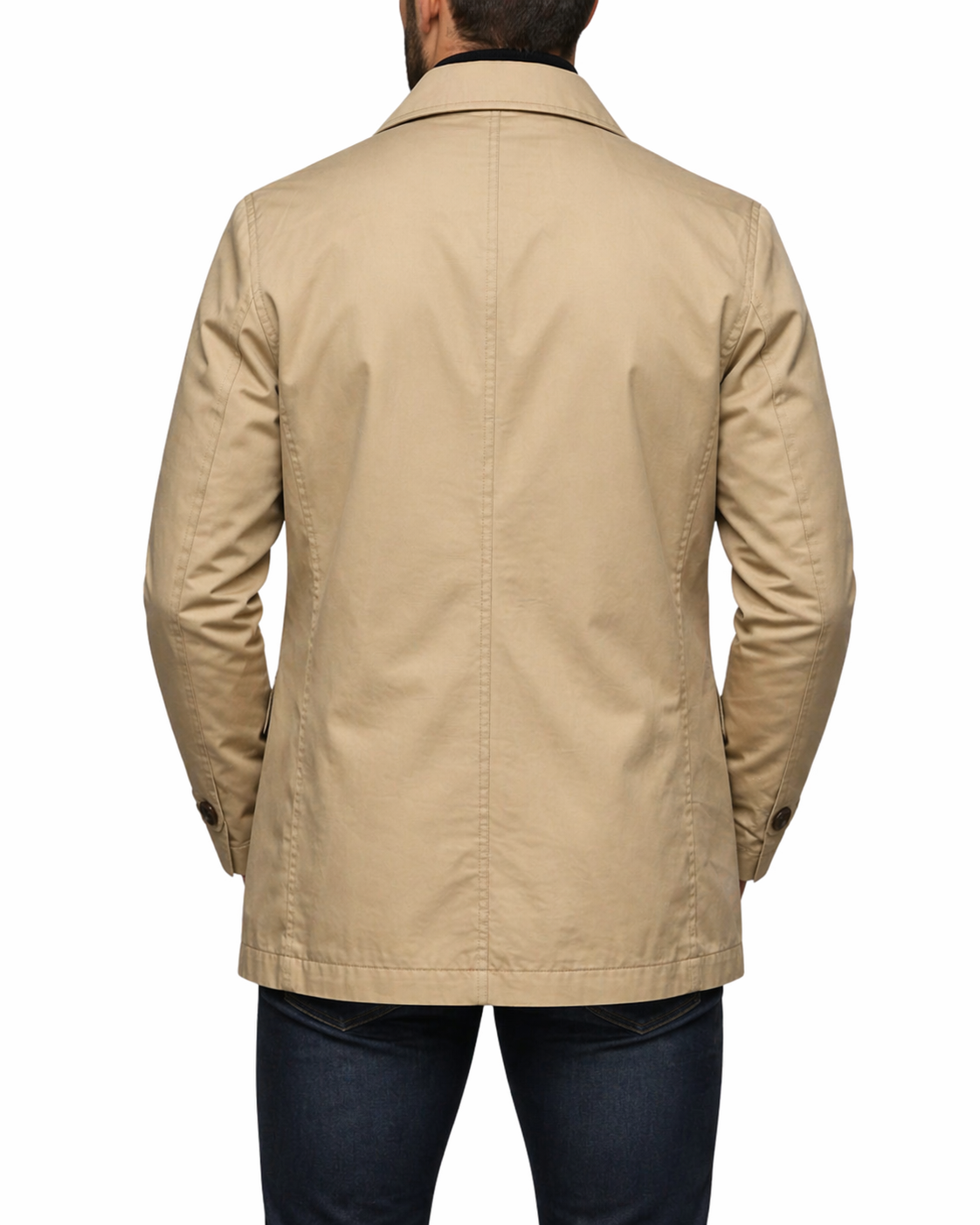 Manteau trench élégant gris de Danoir Paris, coupe sophistiquée, porté sur un fond neutre, vue de face.