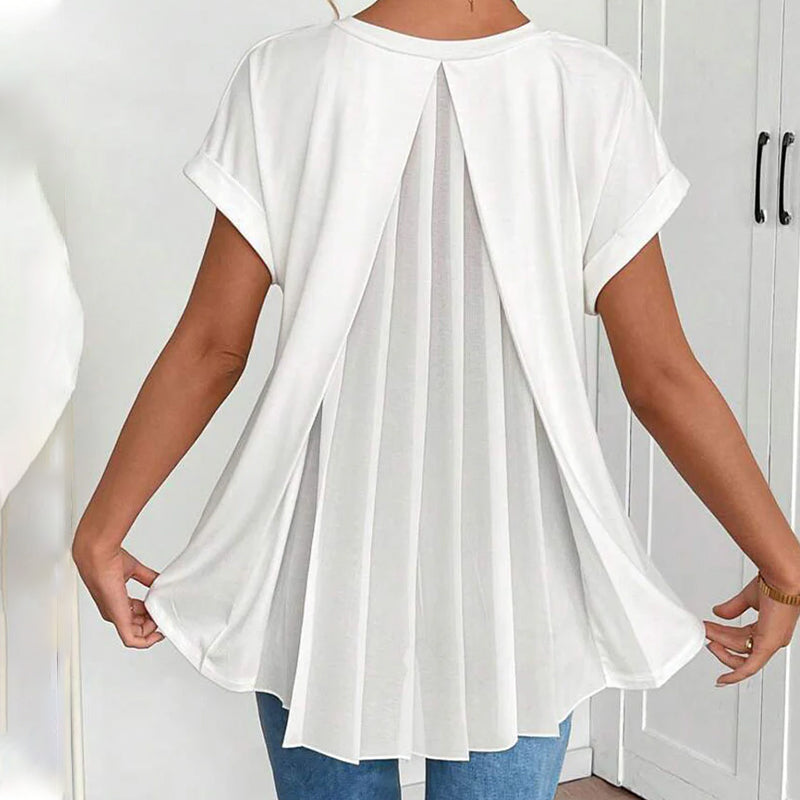 T-shirt blanc décontracté Estella de Danoir Paris avec patchwork, vue de face, style casual et tendance.