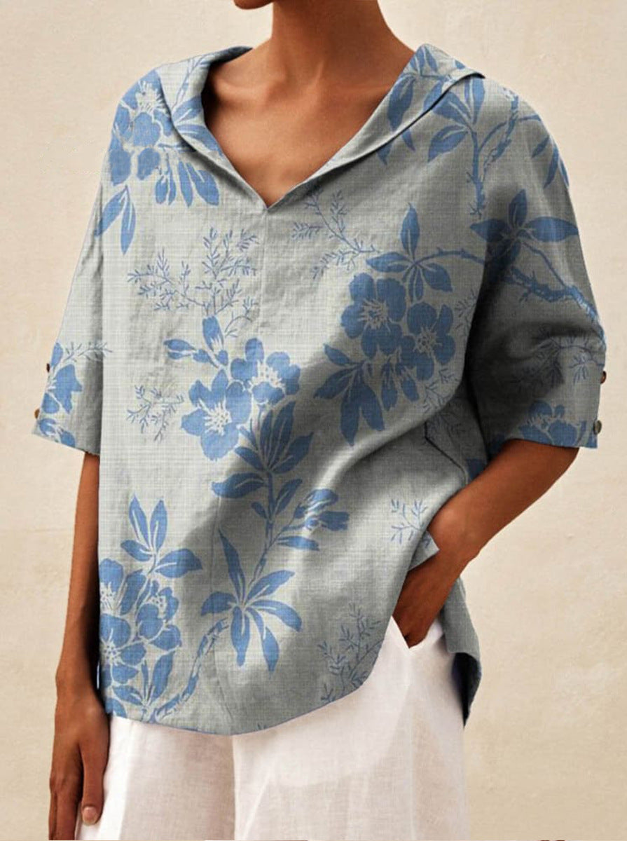 Haut léger floral estival Andrea de Danoir Paris, blouse blanche avec motif floral léger, pour un look frais et élégant.