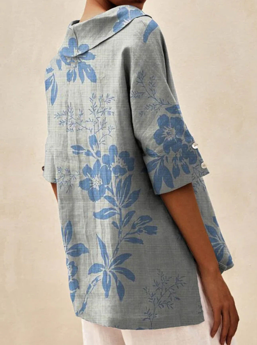 Haut léger floral estival Andrea de Danoir Paris, blouse blanche avec motifs floraux pour femmes, style léger et élégant