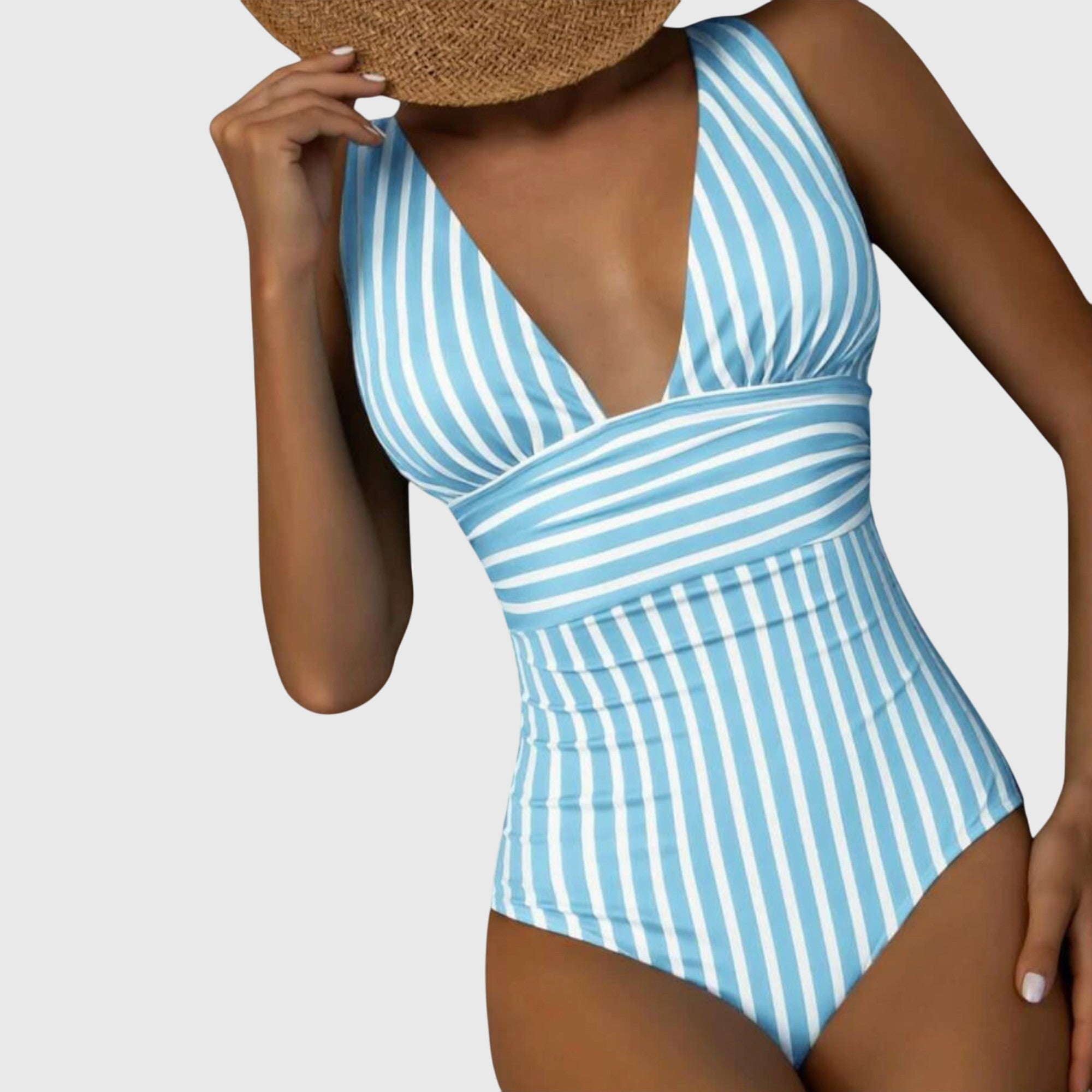 Maillot de bain turquoise Aurora de Danoir Paris, coupe élégante, vu de face, taille XS, détails de finition visibles.