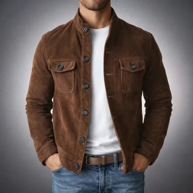 Veste en daim vert Oltrarno™ Danoir Paris, élégante avec finition italienne, tissu premium et style sophistiqué.