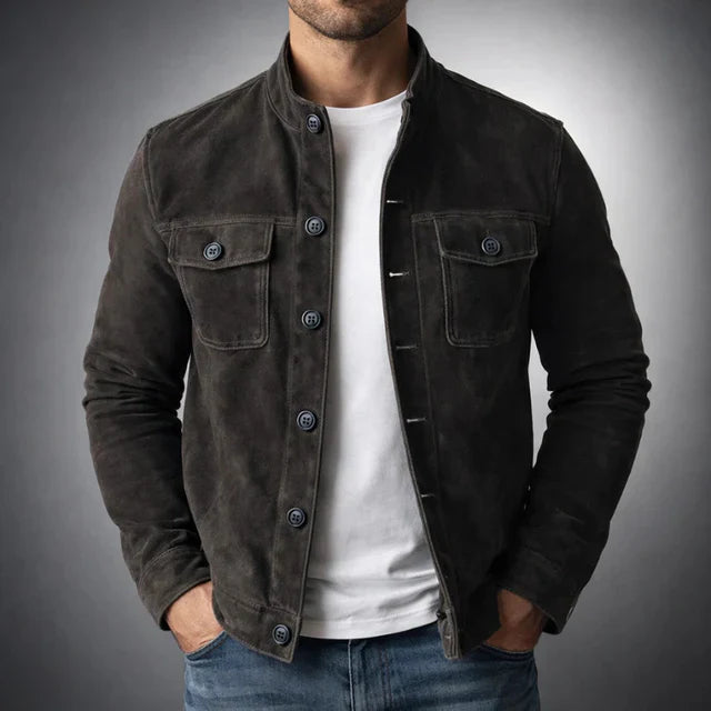 Veste en daim vert Oltrarno™ Danoir Paris, veste en daim premium avec savoir-faire italien, vue de face sur fond blanc.
