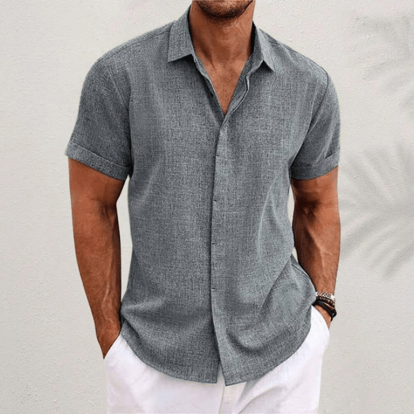 Chemise classique en lin Danoir Paris Varel, couleur verte, détails de la chemise en tissu léger et respirant.