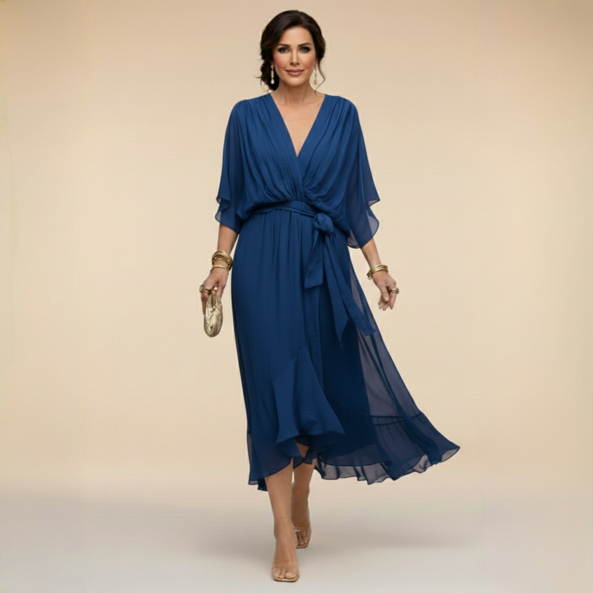 Robe en chiffon verte Danoir Paris Marta avec décolleté en V, taille XS, élégante et fluide.