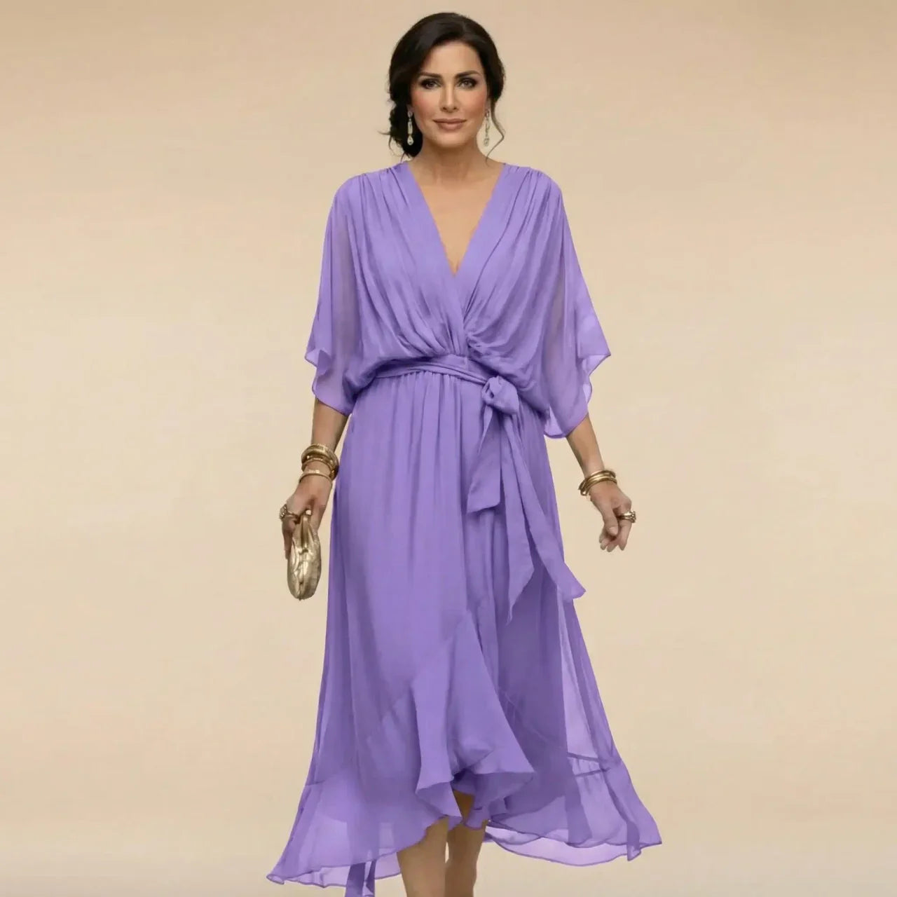 Robe en chiffon verte Danoir Paris Marta avec décolleté en V, taille XS, élégante et fluide, parfaite pour une occasion spéciale.