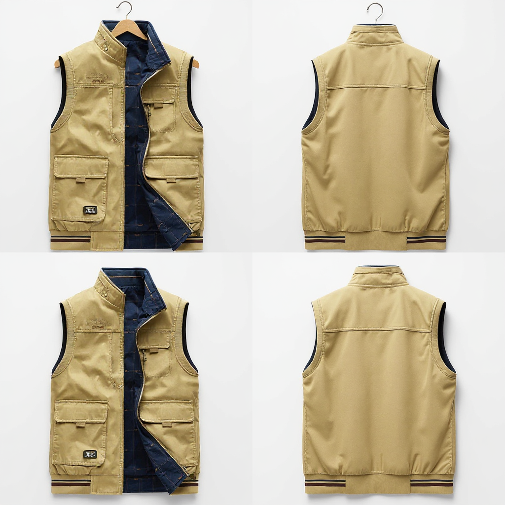 Gilet d'homme de luxe Danoir Paris en vert beige, élégant et sophistiqué, porté par un modèle.