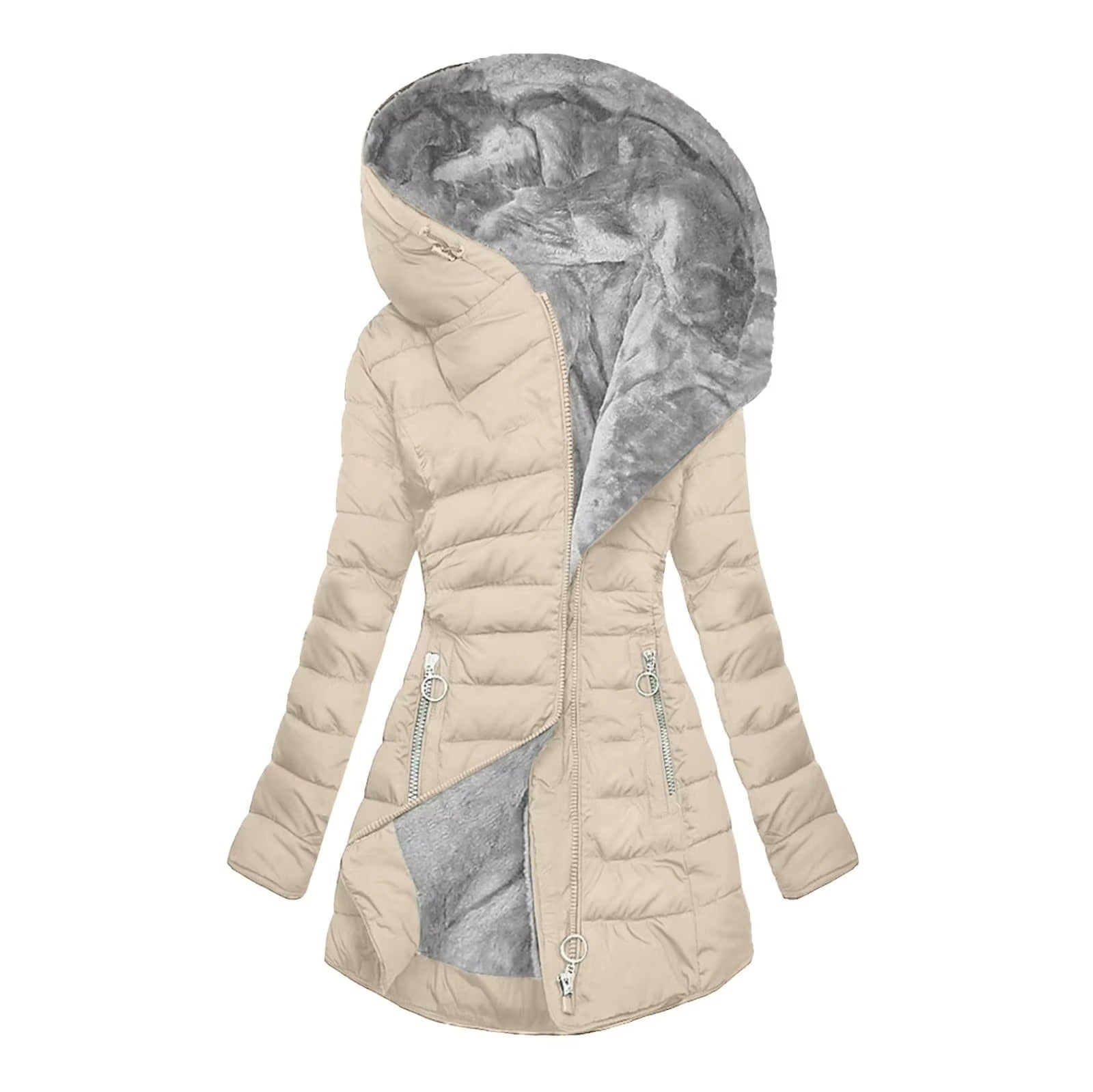 Manteau d’hiver chaud et luxueux Danoir Paris en vert clair, coupe élégante, tissu épais et confortable pour l’hiver.