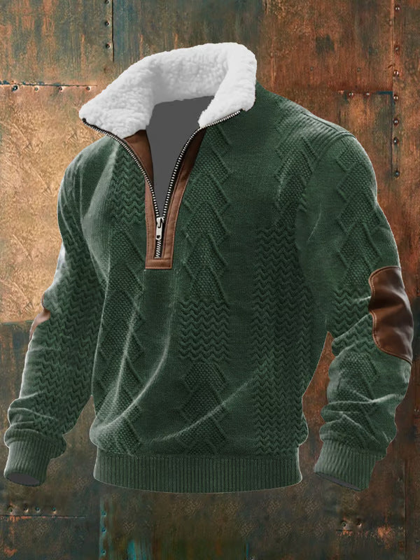 Pull zippé à col montant fourré Danoir Paris en vert foncé, vêtement chaud et élégant pour l'hiver.