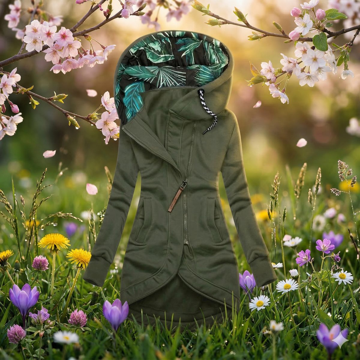 Veste de transition chaude Ann Danoir Paris en vert Oslo, coupe élégante, tissu douillet, adaptée aux saisons froides.