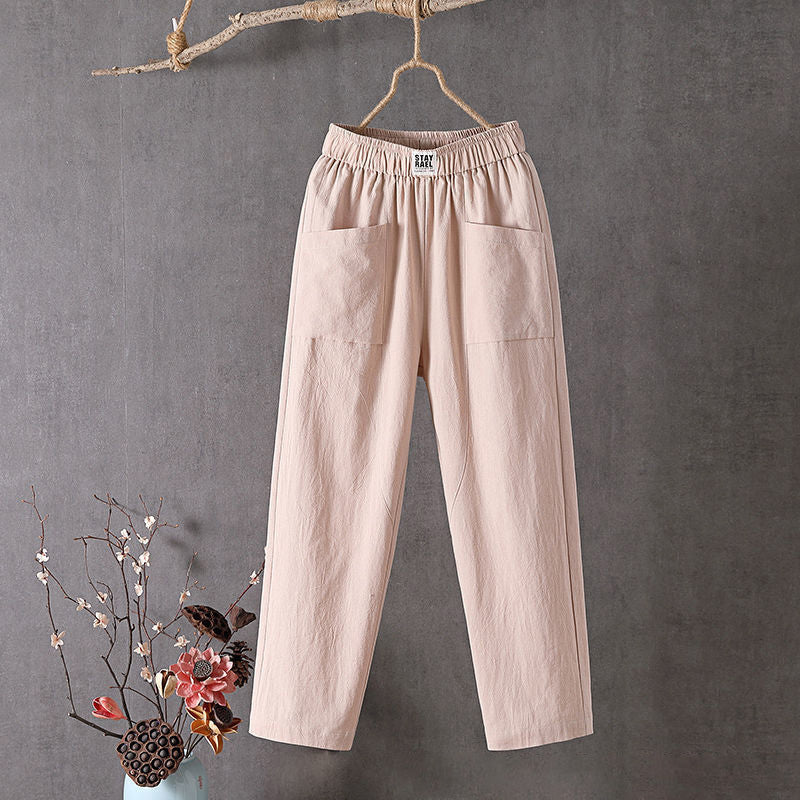 Pantalons relaxés verts Danoir Paris Alyra avec poches, tissu confortable, style décontracté, vue de face.