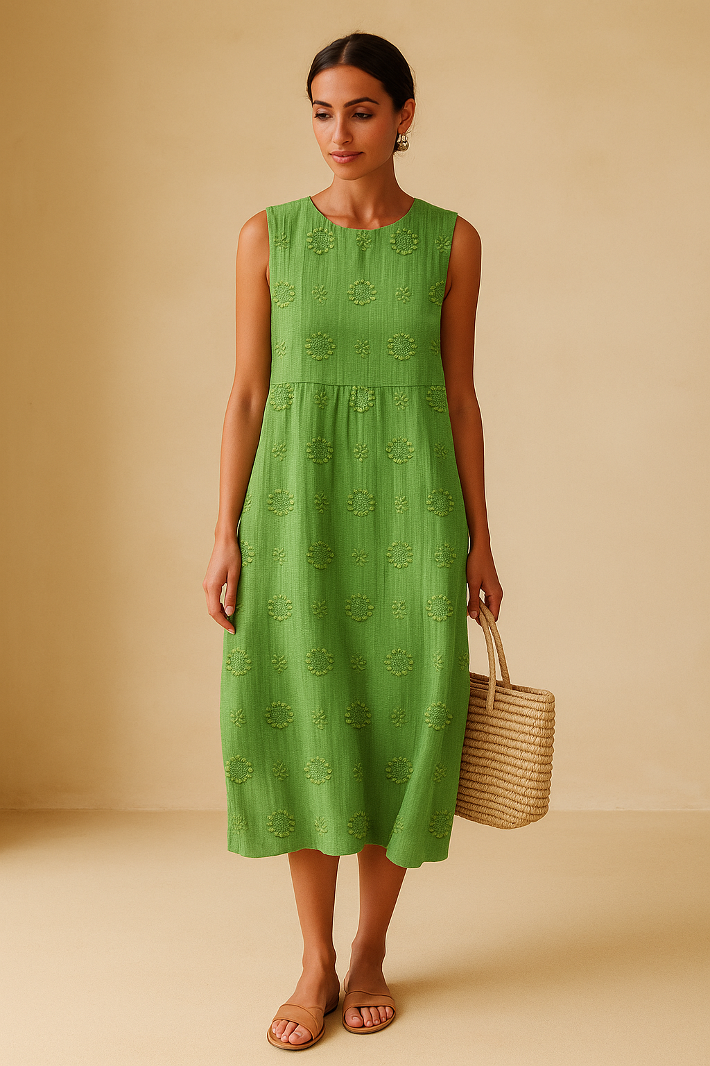 Robe évasée chic Danoir Paris Theryn en vert, détail élégant et coupe flatteuse pour un look sophistiqué.