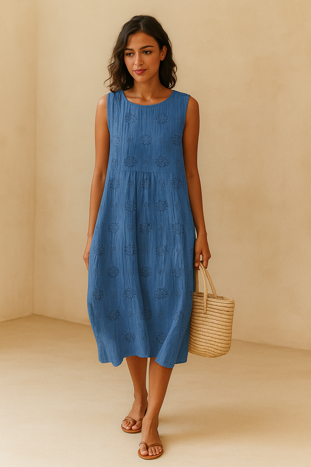 Robe évasée chic verte Theryn de Danoir Paris, vue de face, détails du tissu élégant et coupe sophistiquée.