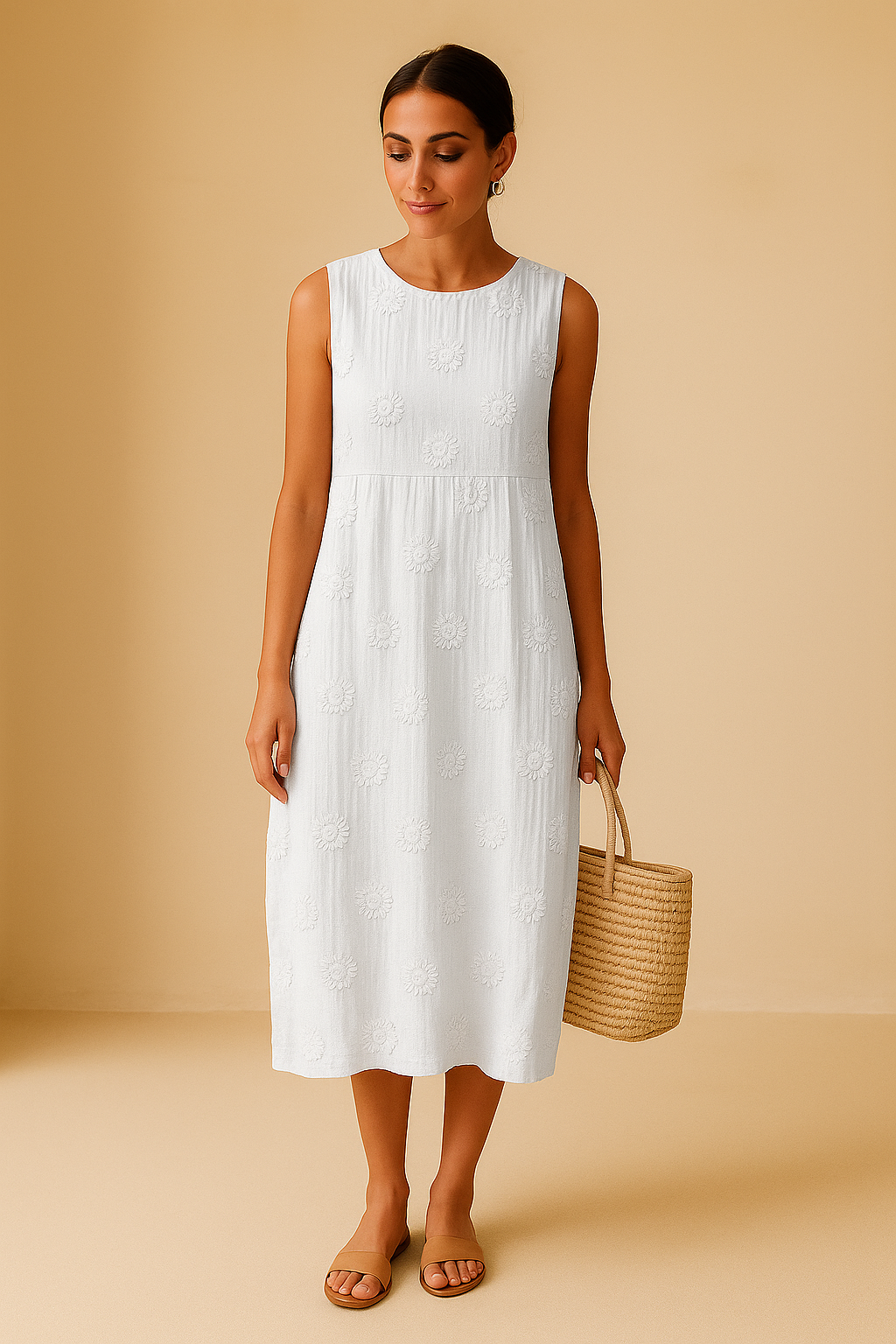 Robe évasée chic verte Theryn par Danoir Paris, vue de face, en tissu fluide et élégant pour femme.