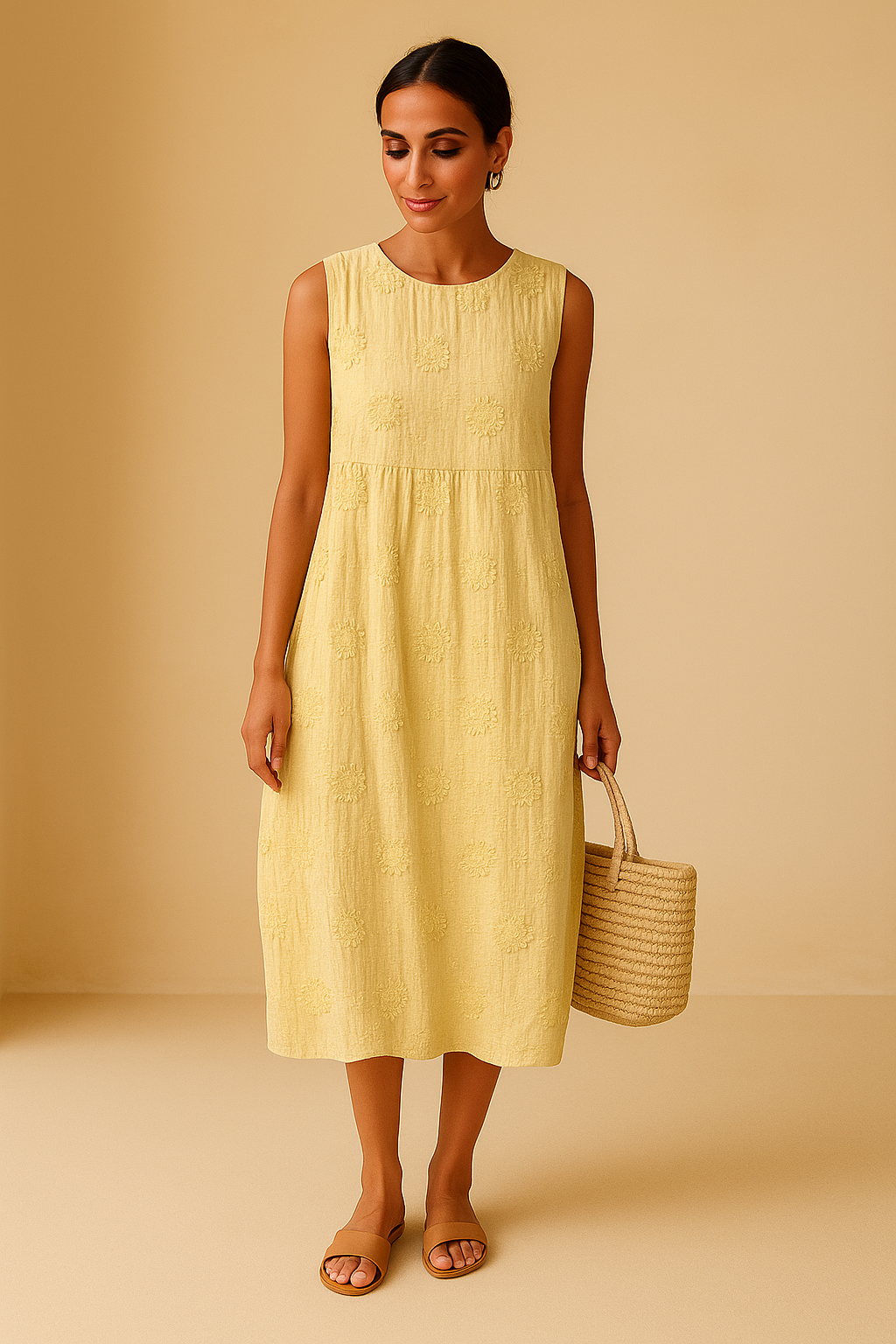 Robe évasée verte Danoir Paris Theryn, style chic, longueur mi-mollet, tissu fluide, parfait pour une tenue élégante.
