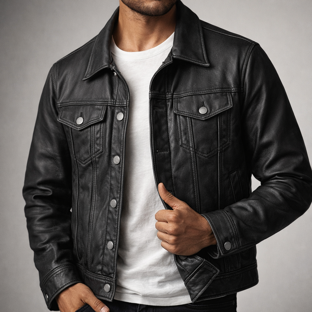 Veste rider pour homme Danoir Paris en vert, coupe ajustée, avec fermeture éclair et détails en cuir.