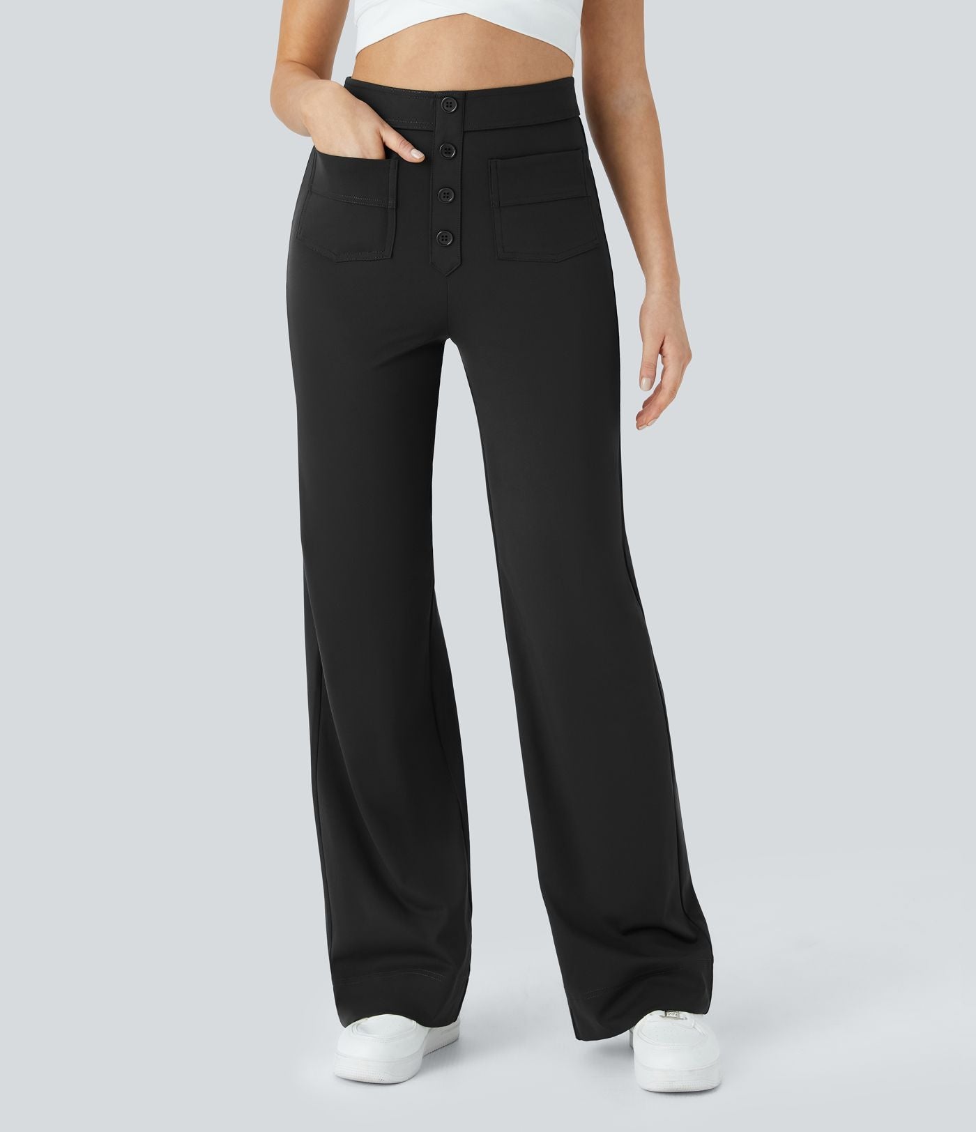 Pantalons élastiques confortables Jade de Danoir Paris en vert, vue avant sur tissu doux et ajusté pour un look décontracté.