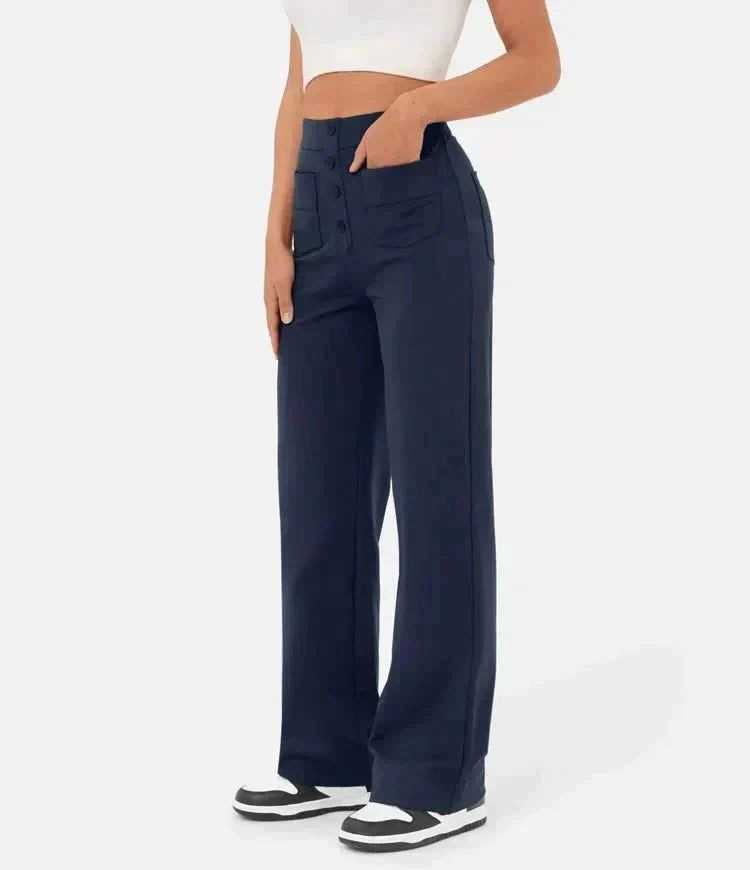Pantalons élastiques confortables Jade de Danoir Paris en vert, taille XS, tissu doux et ajusté pour un style décontracté