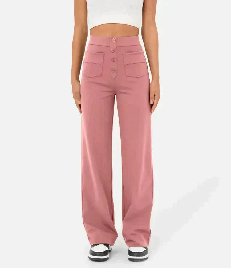 Pantalons élastiques confortables Danoir Paris Jade en vert, vue de face, tissu doux et style décontracté.