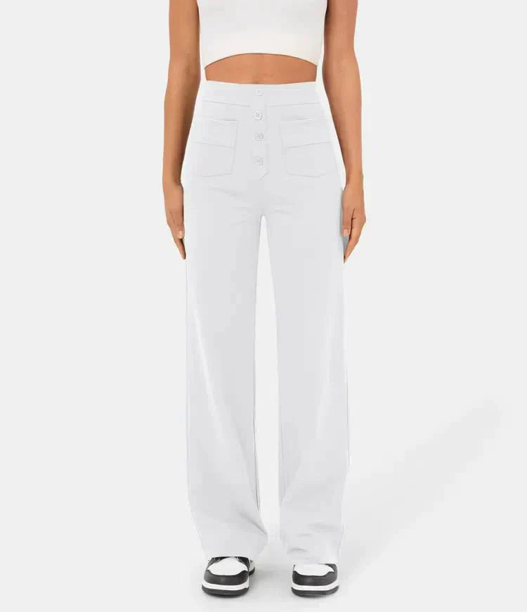 Pantalons élastiques Danoir Paris Jade en vert, style confortable et décontracté, vue de face sur un fond neutre.