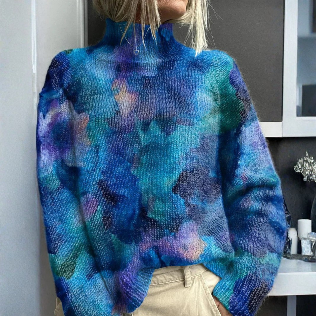 Pull à col roulé chaud et élégant Danoir Paris en vert, porté sur mannequin, textile doux et sophistiqué.