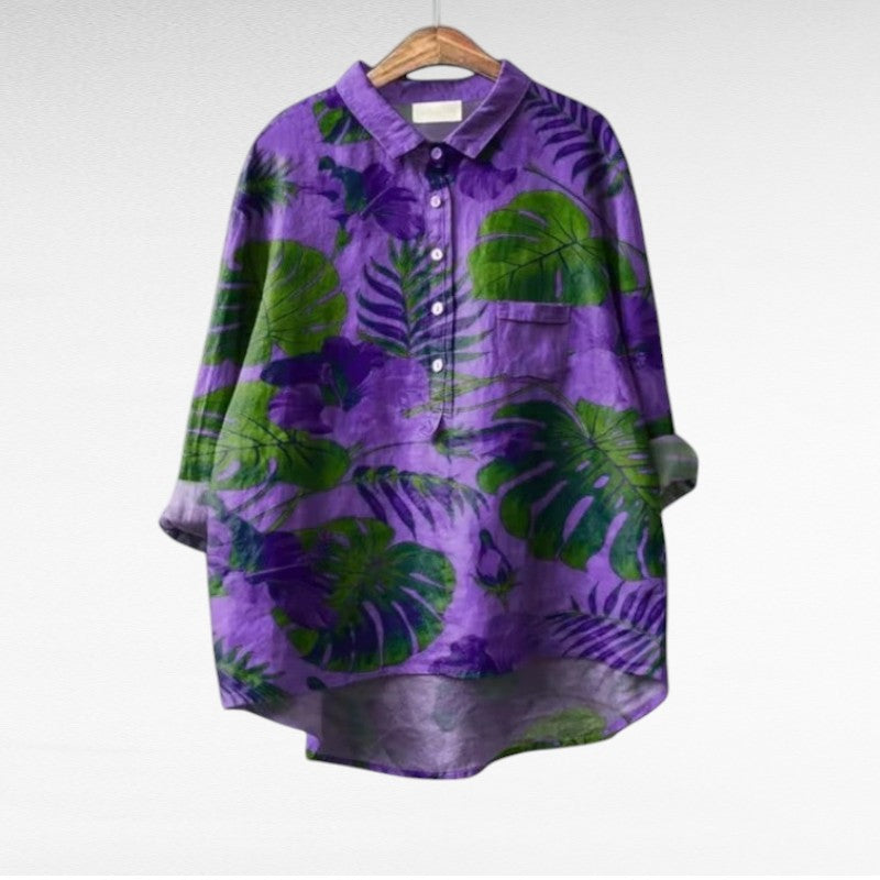 Blouse d'été en lin Anaïs de Danoir Paris, élégante et légère, avec détails raffinés, portée par un mannequin en image.