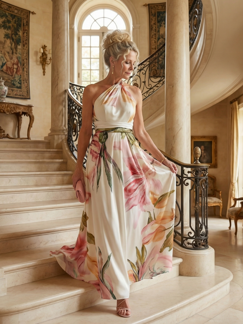 Robe longue fluide blanche Danoir Paris Amiel à motifs floraux légers, style maxi et élégance naturelle.