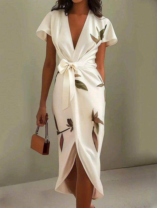 Robe portefeuille élégante Harper™ blanche de Danoir Paris, vue de face avec détails de la ceinture et du col.