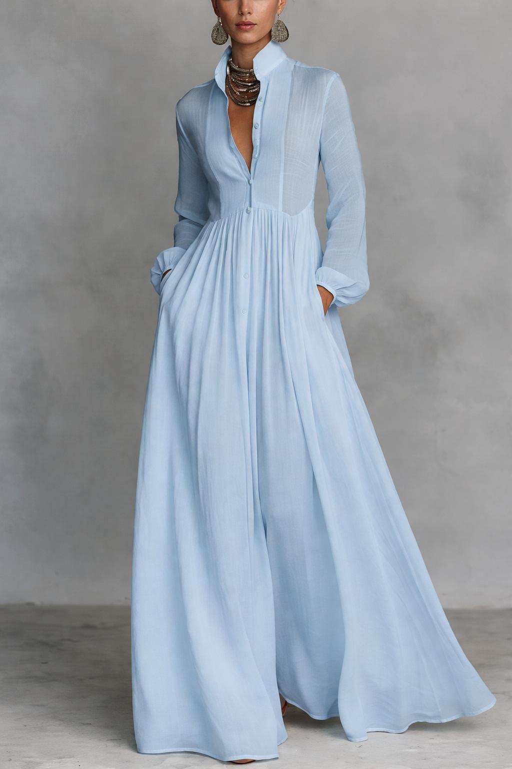 Robe longue fluide Danoir Paris Serena avec bouton devant, tissu léger blanc, portée élégante et décontractée.