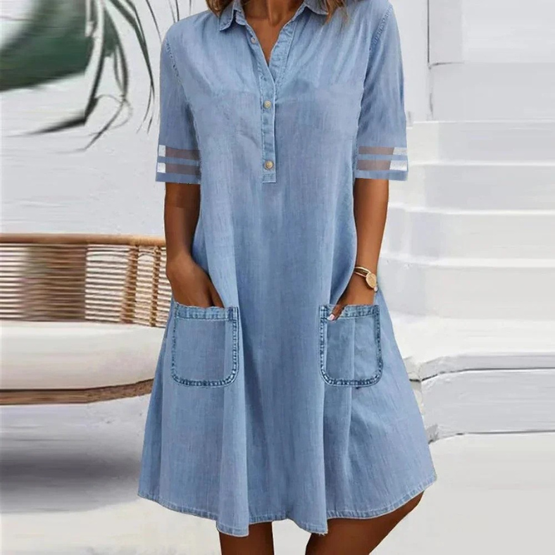 Robe chemise décontractée pour femme Danoir Paris, style confortable et élégant, en tissu léger, vue de face.