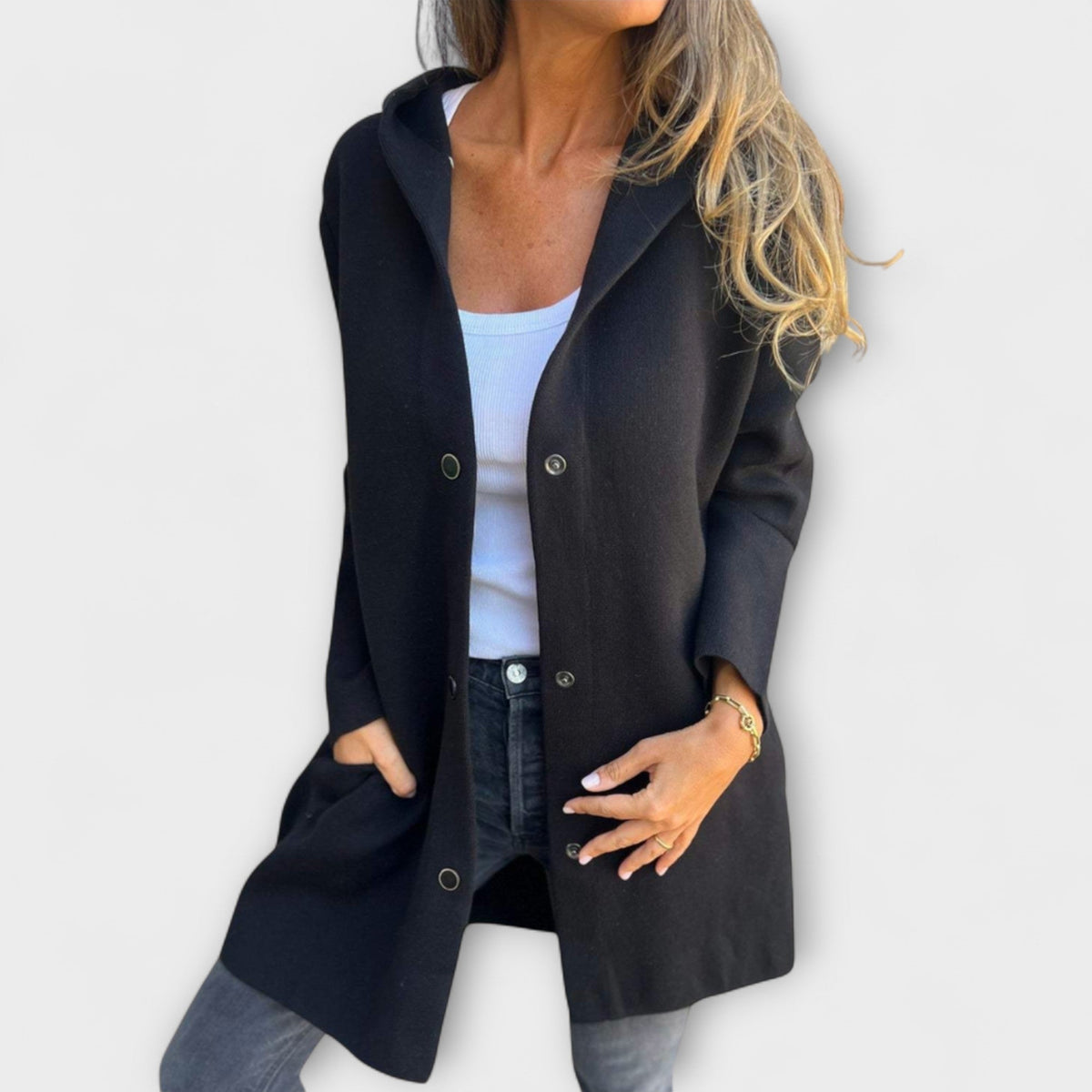 Veste élégante pour femmes Danoir Paris Rhyvian en gris, vue de face, tissu sophistiqué et coupe moderne.