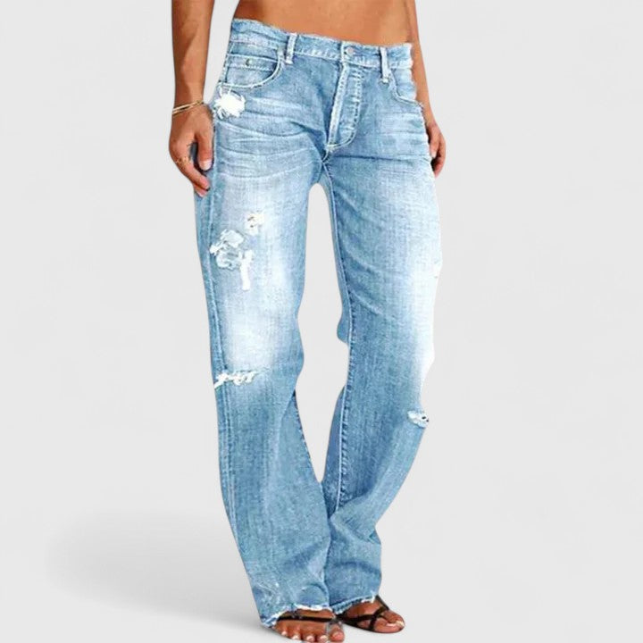 Pantalons pour femmes Danoir Paris Lianette en jean élégant bleu, coupe moderne et style sophistiqué.