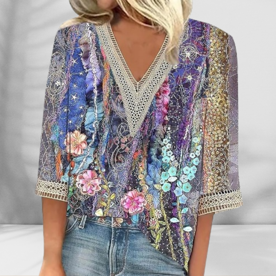 Blouse bohème élégante Danoir Paris pour femmes, haut rose avec détails sophistiqués, style tendance et féminin.