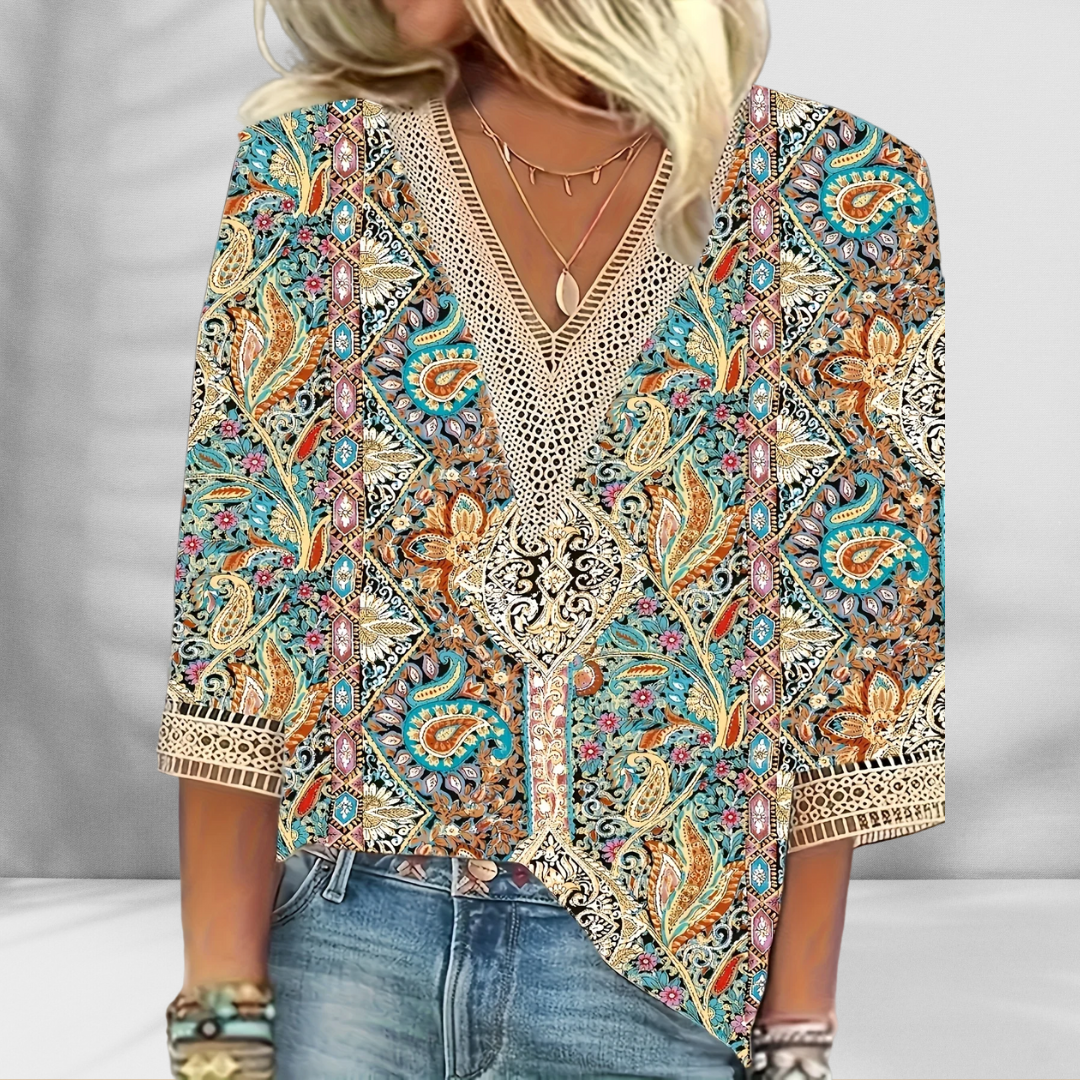 Haut femme Danoir Paris, blouse boho élégante rose Alis avec détails fluides et style sophistiqué.