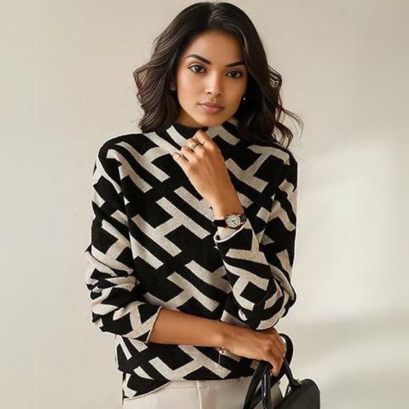 Pull doux et élégant Eloise de Danoir Paris, en laine fine, porté sur mannequin, couleur neutre, style chic et confortable.