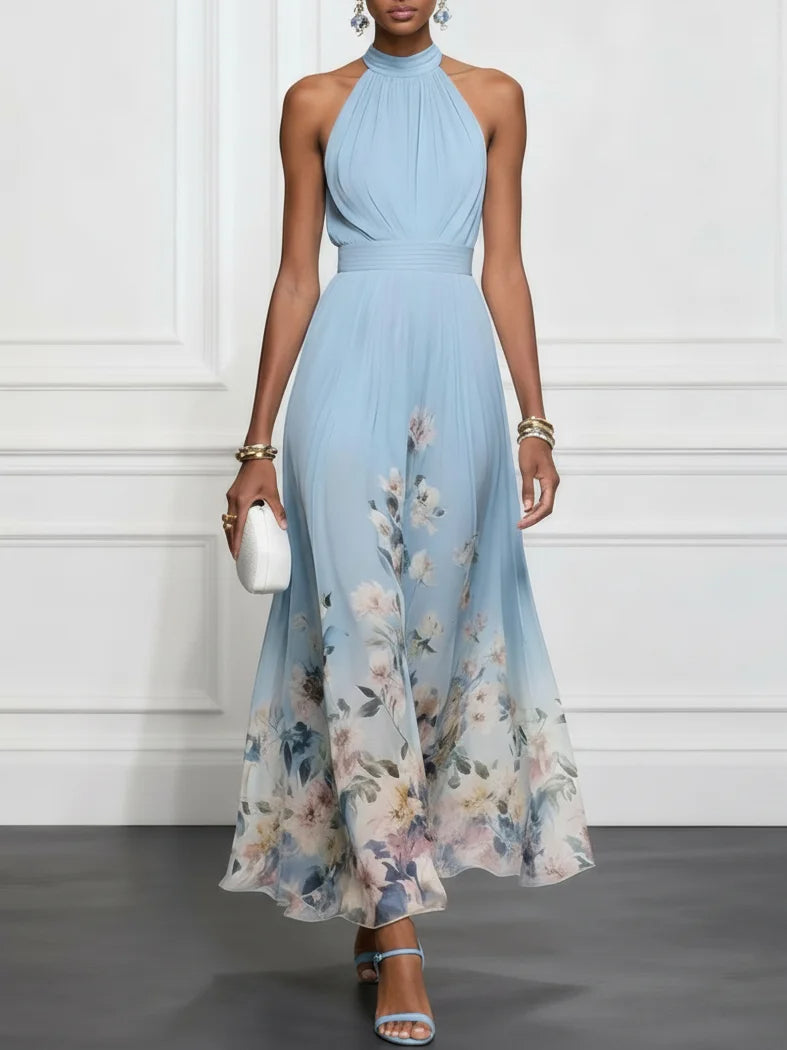 Robe maxi Kezia™ de Danoir Paris en tissu léger, vue de face avec détails élégants et coupe fluide.
