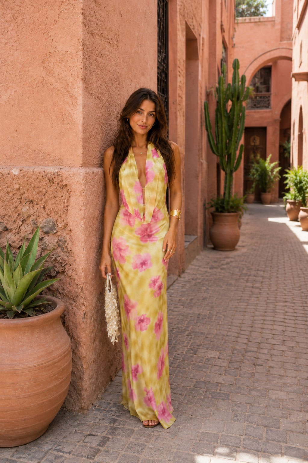 Robe hawaïenne Danoir Paris en tissu léger, motif floral coloré, portée décontractée pour l'été, taille XS-S.