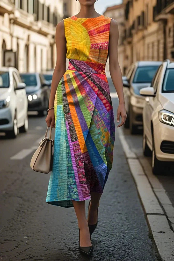 Robe graphique asymétrique Zelva de Danoir Paris, coupe moderne et design original, portée en style élégant et contemporain.