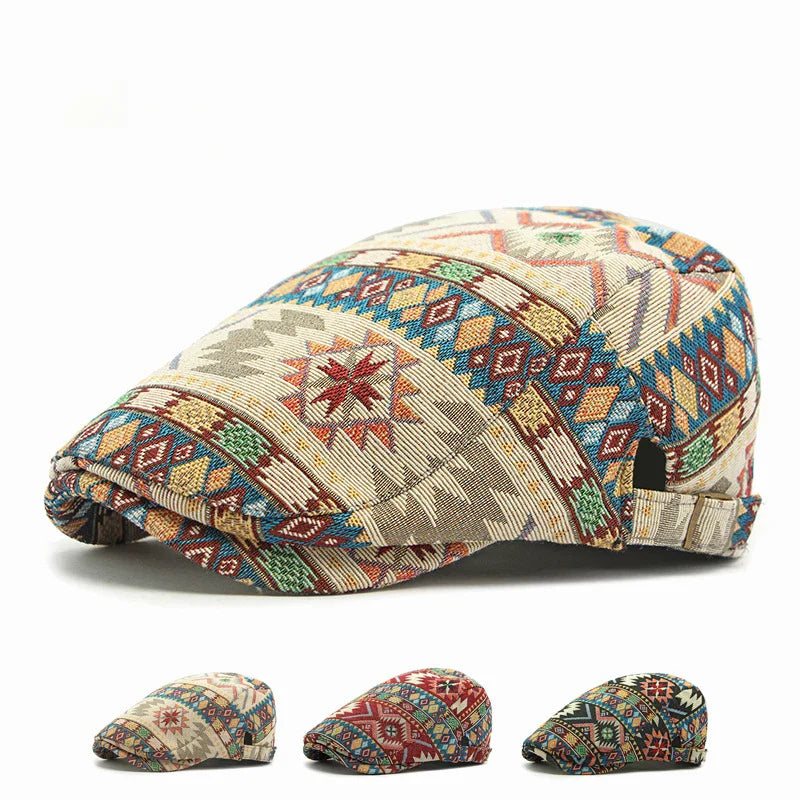 Chapeau vintage coloré Bloom™ pour hommes de Danoir Paris, en tissu noir avec motifs colorés, vue de face.