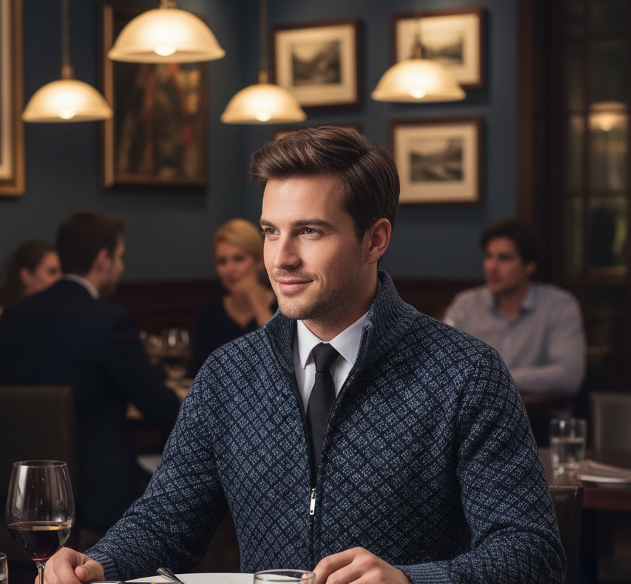 Cardigan décontracté luxe Oliver de Danoir Paris en noir, coupe confortable et élégante, parfait pour un style casual sophistiqué.