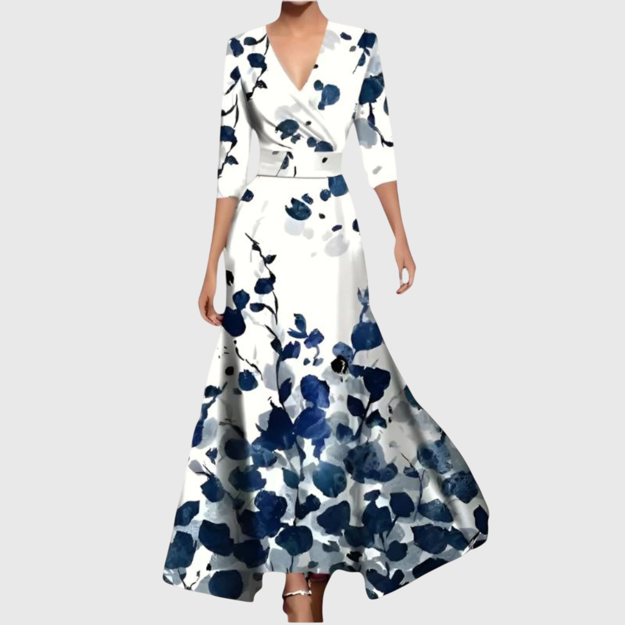 Robe élégante Leila de Danoir Paris avec coupe fluide et détails sophistiqués, portée sur un mannequin.